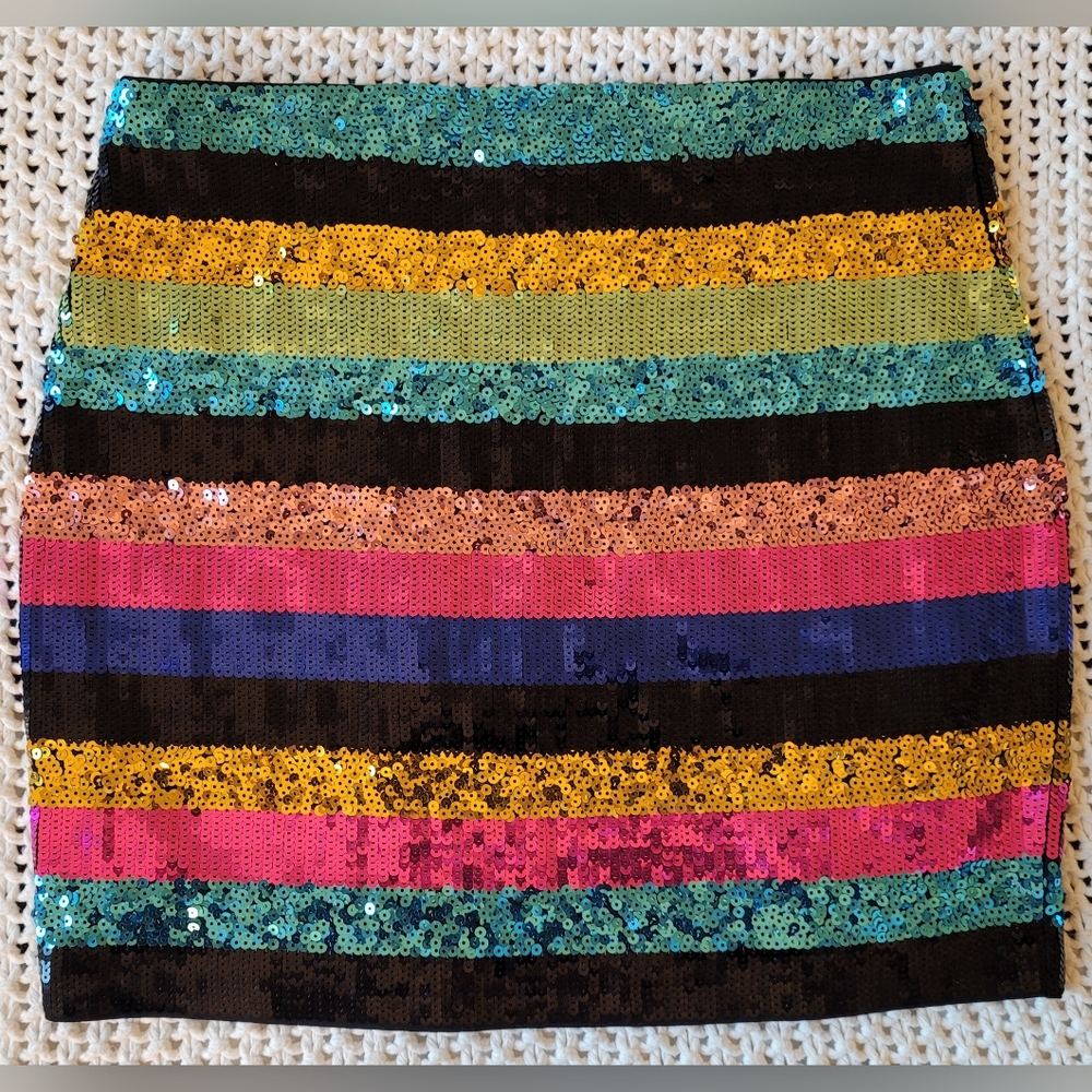 Express Multicolor Sequin Striped Mini Skirt - image 3